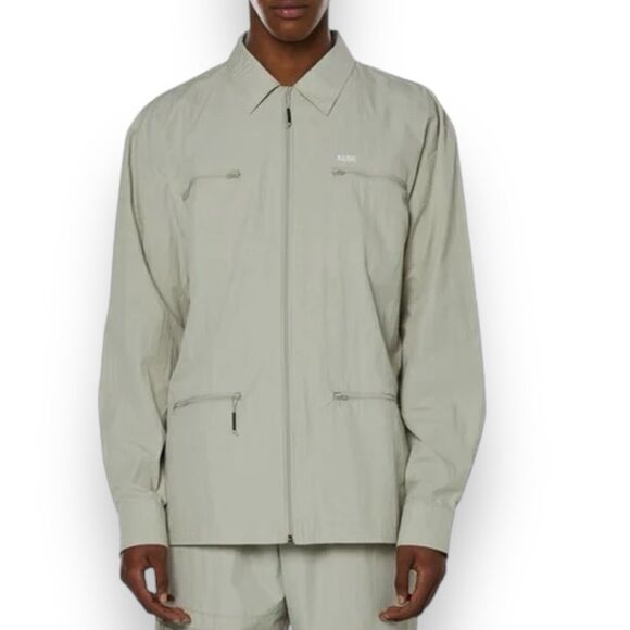 Rains Jacket Men’s XL Cement Full Zip Collar 18690 Woven Athletic Shirt Pockets